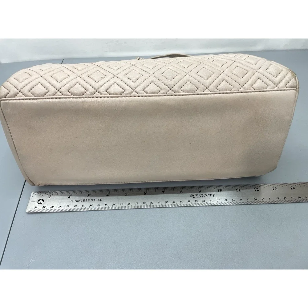 Tory Burch Fleming Open Shoulder Bag Purse Beige Nude Large Soft Leather